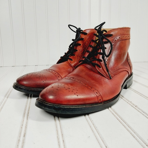 La Milano Men's Burgundy Leather Lace Up Cap Toe Brogue Ankle Boot C373 - Picture 2 of 13